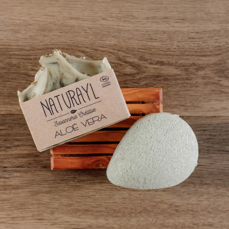 Éponge visage Konjac à l'Aloé Vera - Spéciale peau sensible