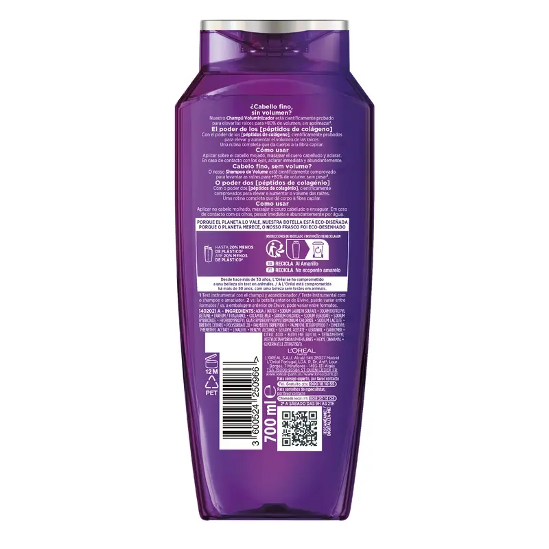 L'Oréal Paris Elvive Volumising Shampoo, with Collagen Peptides, 700 ml