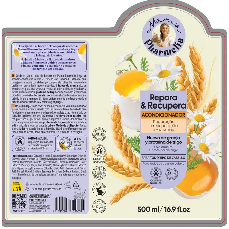 Mama Pharmelia Conditioner Repairs & Recovers Farm Egg & Wheat Protein, 500 Ml