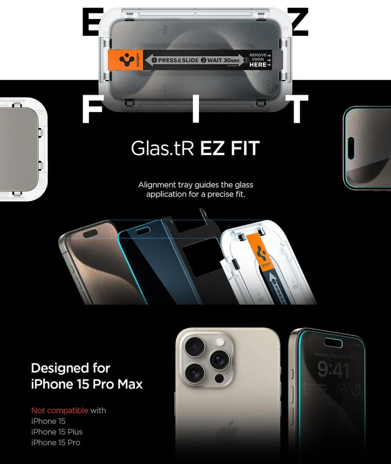 Spigen Apple iPhone 15 Pro Max EZ Fit GLAS.tR Privacy 2PCS Glass Screen Protector - Black