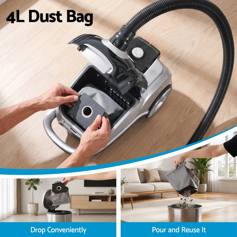 DEVANTI Bagged Vacuum Cleaner Powerful Suction for Carpet Wood Tile Floor (Black)