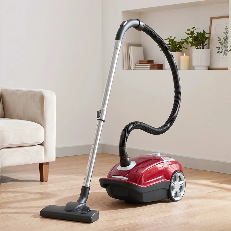 DEVANTI Bagged Vacuum Cleaner Powerful Suction for Carpet Wood Tile Floor (Red)