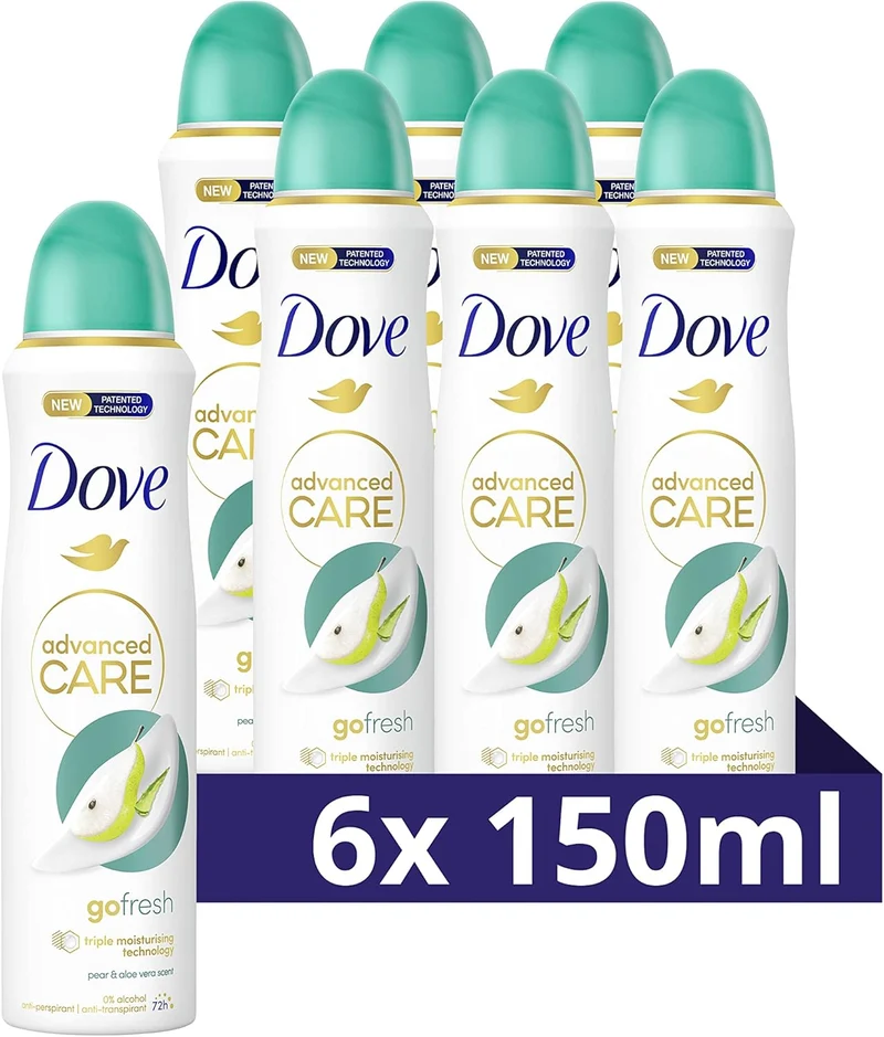 Dove Advanced Care Go Fresh Pear & Aloe Vera Anti-Transpirant Deodorant Spray, biedt tot 72 uur bescherming tegen zweet - 6 x 150 ml - Voordeelverpakking