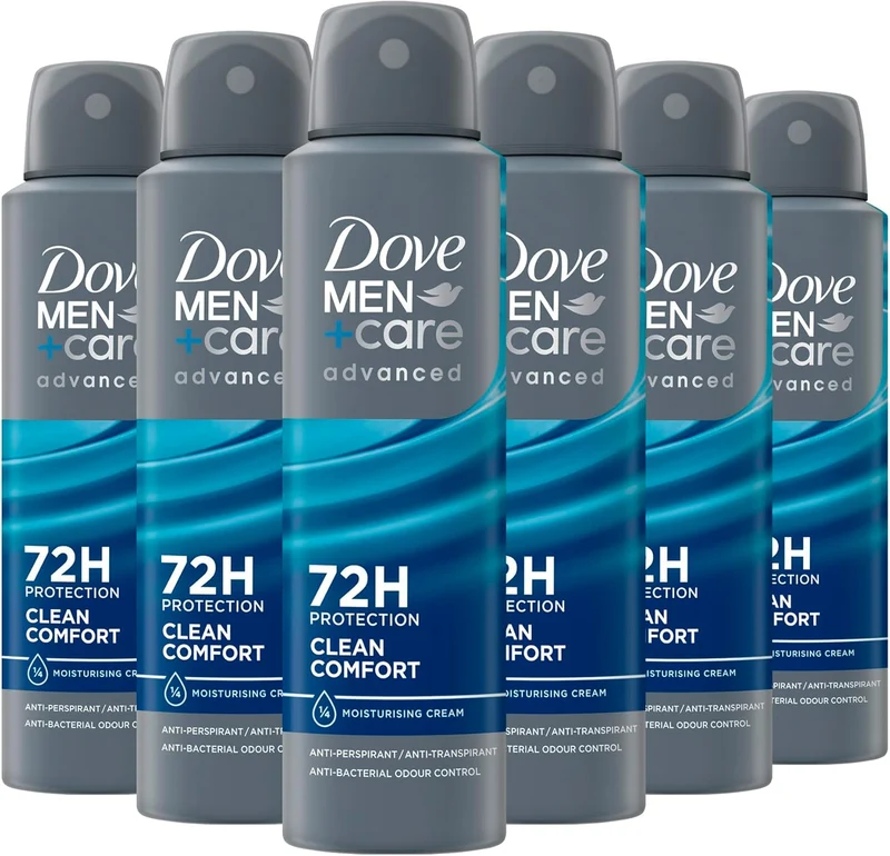 Dove Men+Care Advanced Clean Comfort Anti-Transpirant Deodorant Spray, tot 72 uur bescherming tegen zweet en nare geurtjes - 6 x 150 ml - Voordeelverpakking
