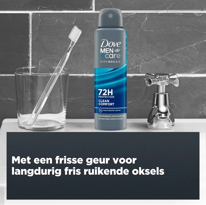 Dove Men+Care Advanced Clean Comfort Anti-Transpirant Deodorant Spray, tot 72 uur bescherming tegen zweet en nare geurtjes - 6 x 150 ml - Voordeelverpakking