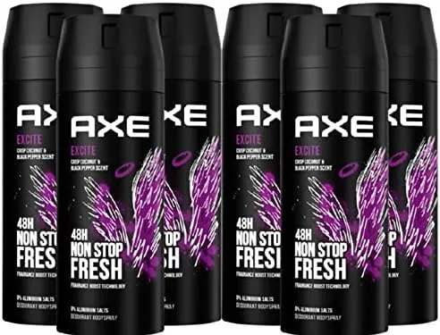 6x Axe Bodyspray Excite zonder aluminiumzouten 150 ml