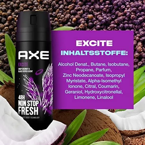 6x Axe Bodyspray Excite zonder aluminiumzouten 150 ml