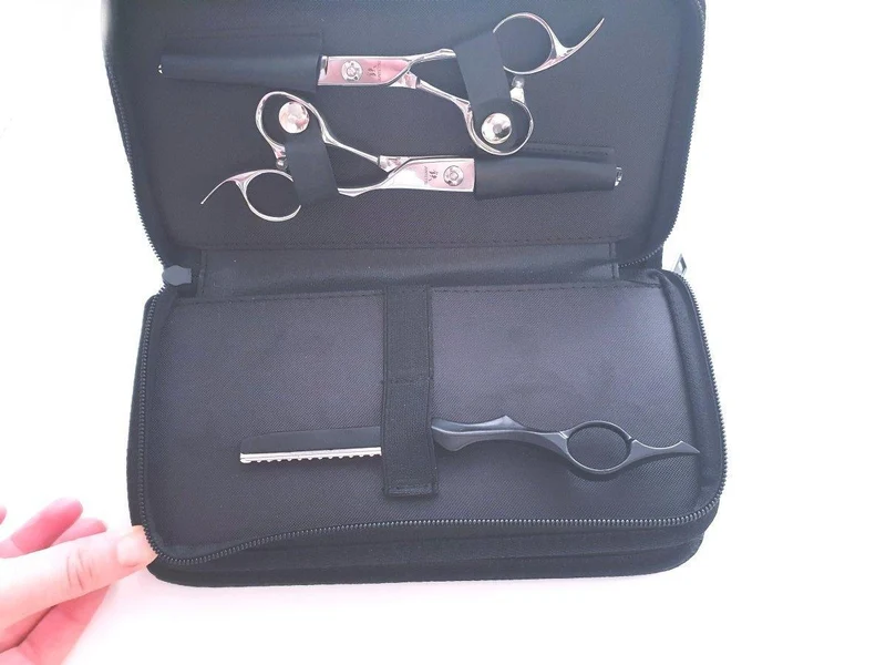 4pcs - Pochette à ciseaux en cuir à carreaux noirs