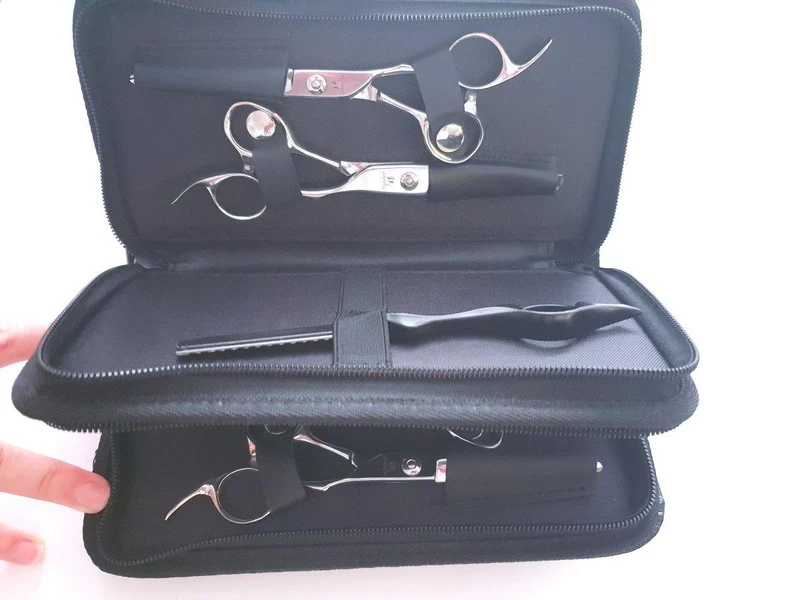 4pcs - Pochette à ciseaux en cuir à carreaux noirs