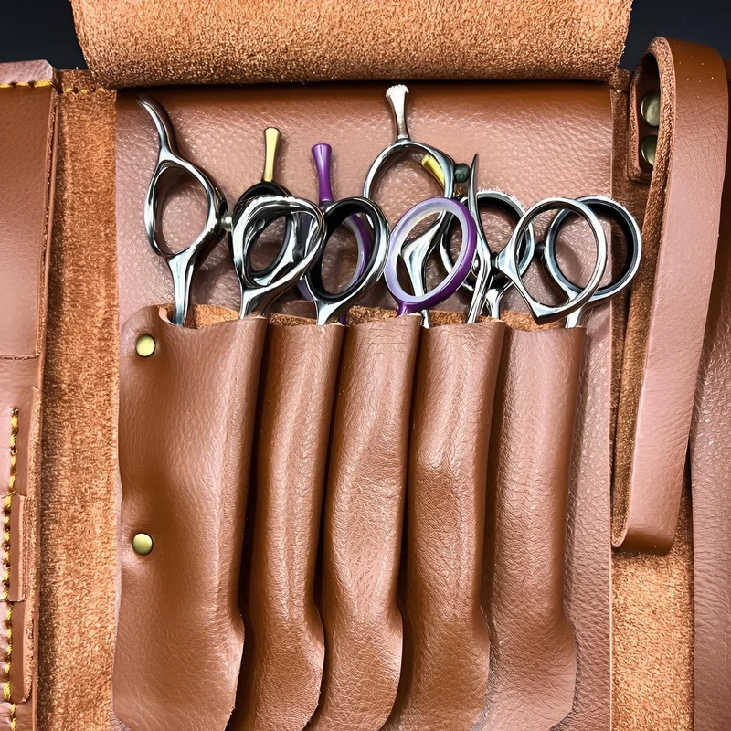 Portefeuille à ciseaux en cuir marron Boho - Étui artisanal à 5 ​​poches