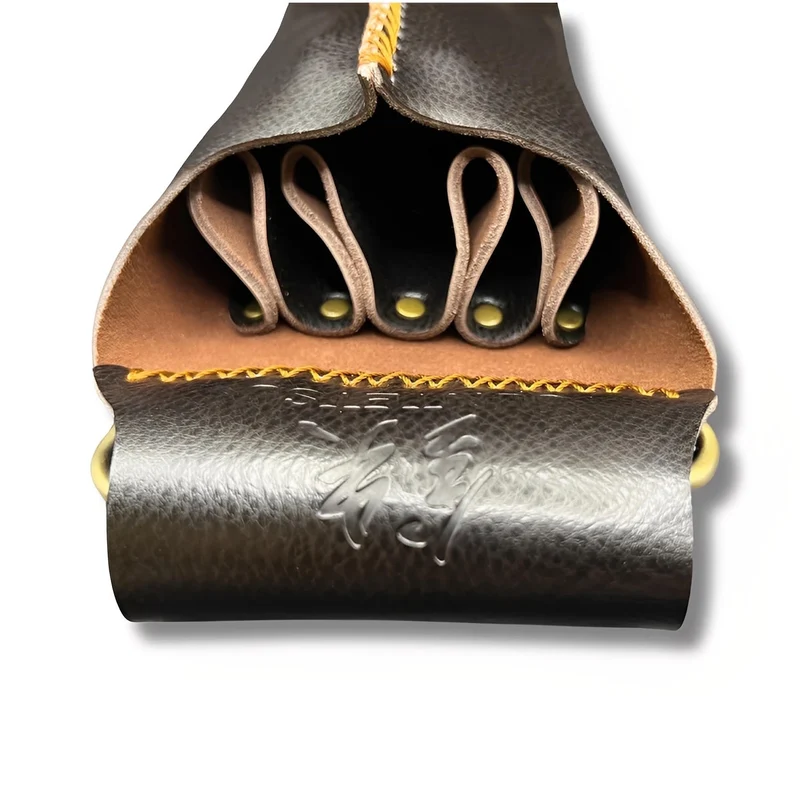 Étui en cuir marron foncé Juntetsu - 4 poches pour ciseaux