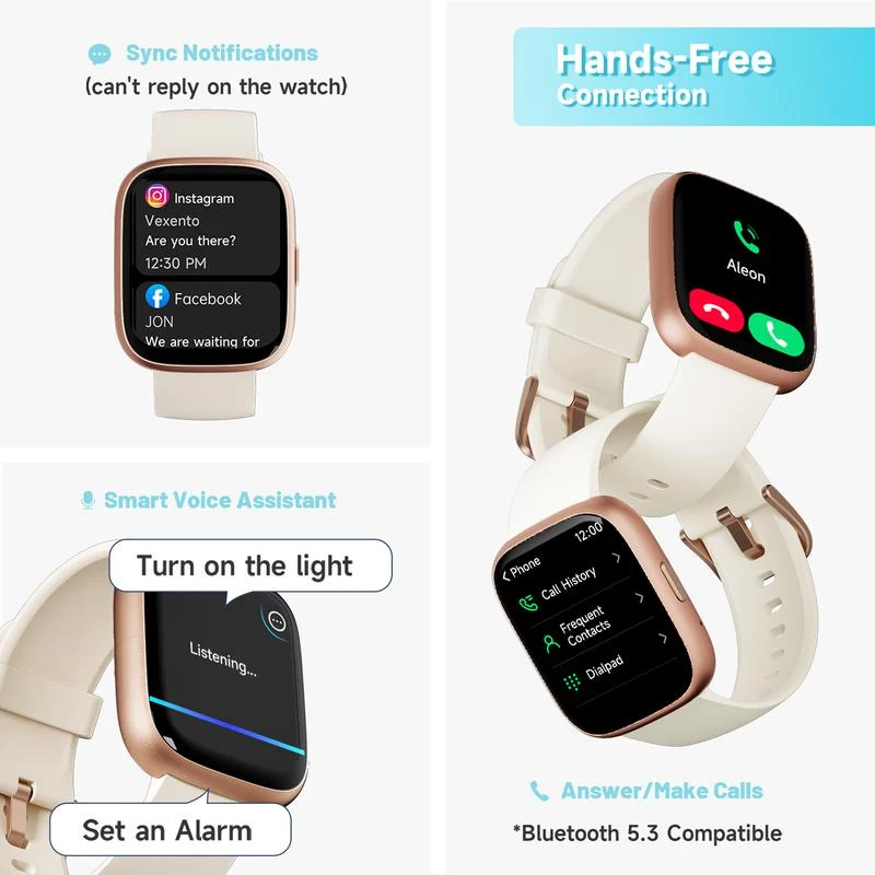Montre connectée pour femmes et hommes, tracker d'activité physique avec fonction d'appel, montre de fitness avec suivi du sommeil/100 sports/podomètre étanche IP68