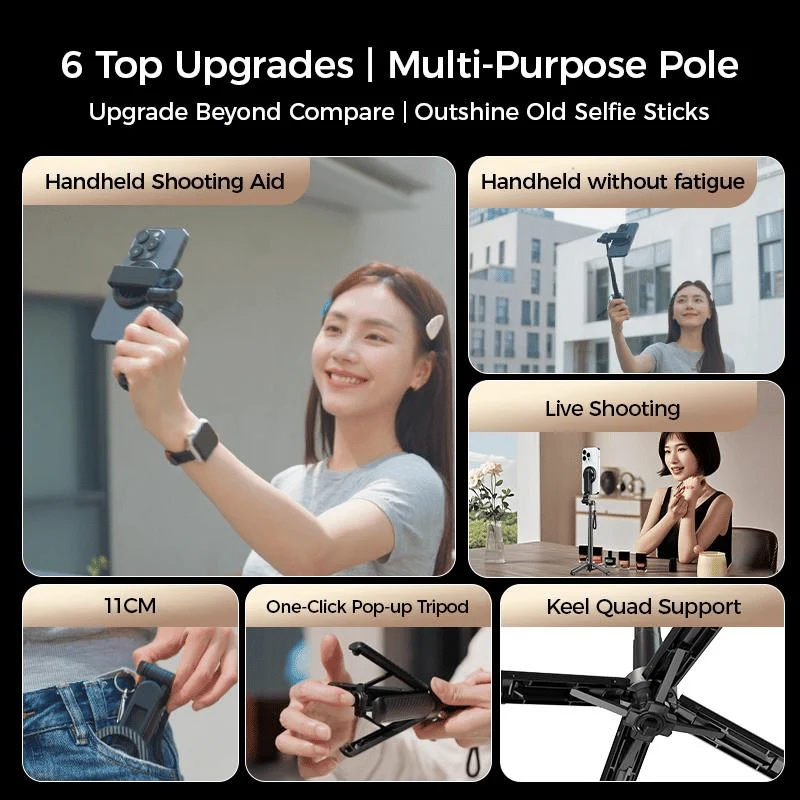 🏆 Vente chaude 50 % DE RÉDUCTION ✨ Perche à selfie magnétique multifonctionnelle 4 en 1 avec rotation à 360°