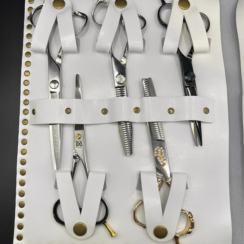 Étui à ciseaux en cuir blanc de qualité supérieure - 5 poches pour ciseaux