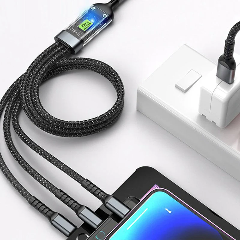 Câble de Charge Super Rapide 3-en-1 Transparent et Lumineux