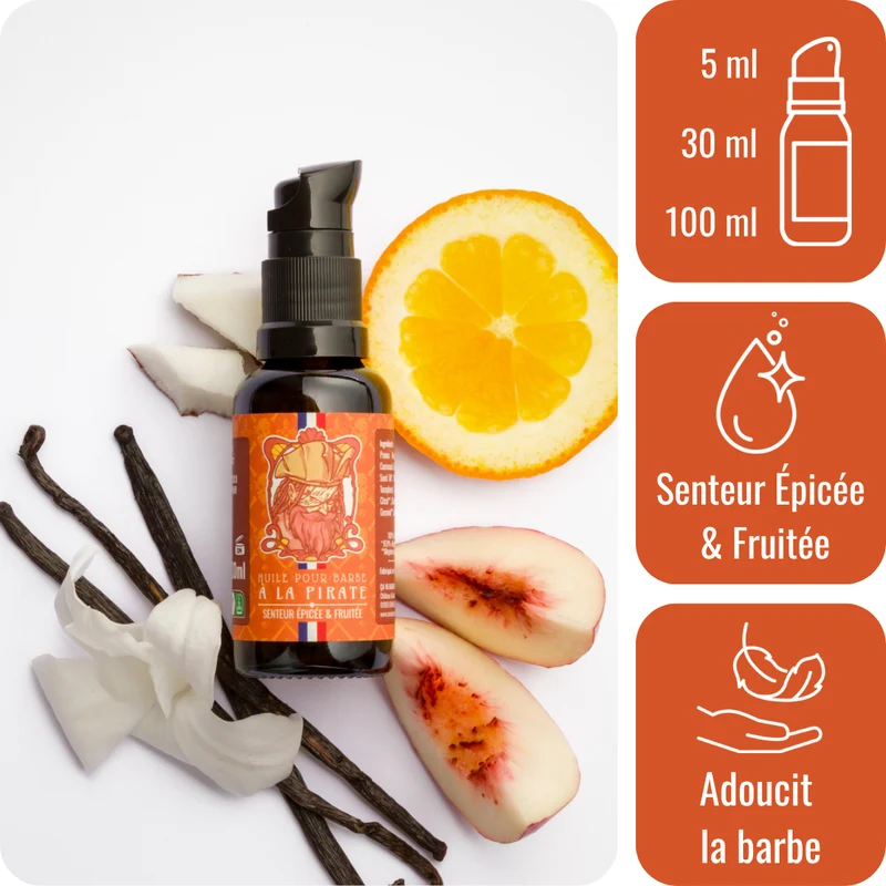 Huile pour barbe - Senteur Epicée et Fruitée - à la Pirate
