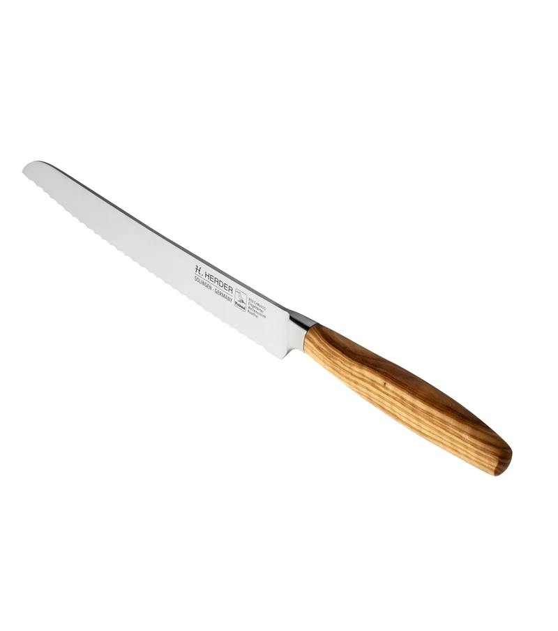 Brotmesser Eterno, Olivenholz, Klingenlänge 22cm, geschmiedet, Wellenschliff