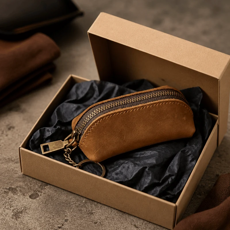 Porte Monnaie Rétro Homme Zippé Aspect Vieilli