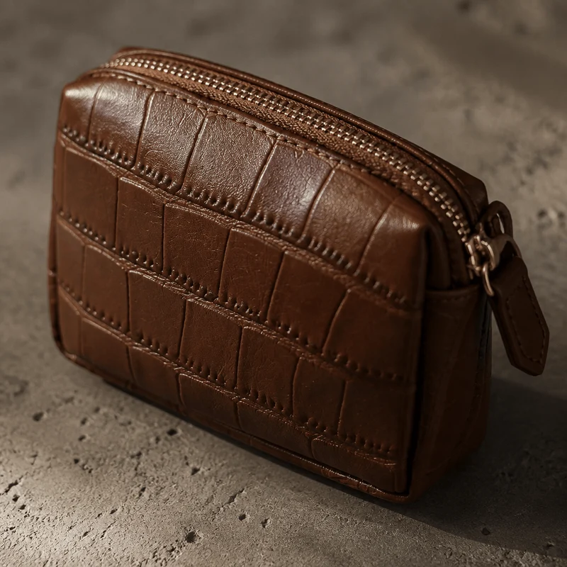 Porte-Monnaie Homme Façon Croco Compact Zippé