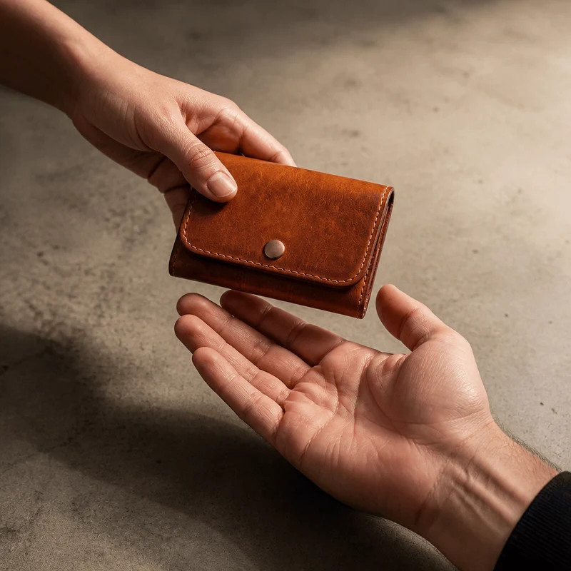 Porte-Monnaie Vintage Homme en Cuir Bouton-Pression