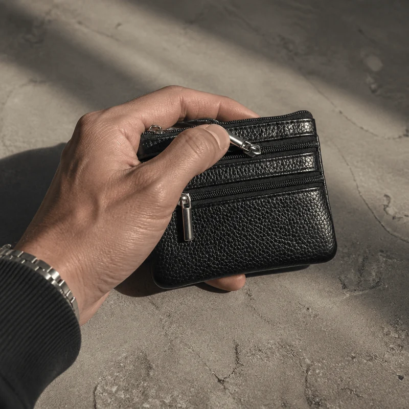 Porte-Monnaie Homme Cuir Zippé Compact Porte-Clés