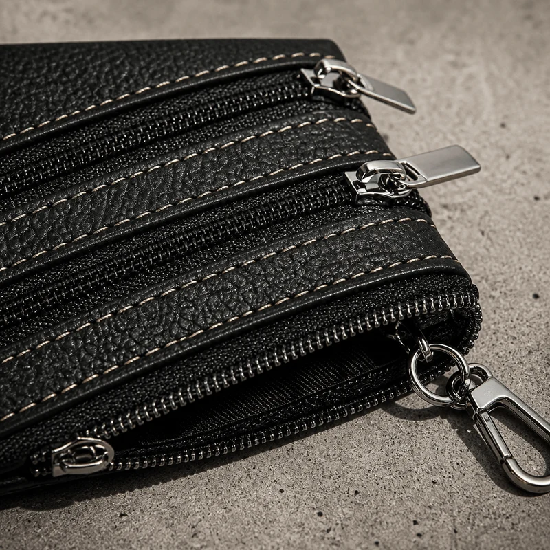 Porte-Monnaie Homme Cuir Zippé Compact Porte-Clés