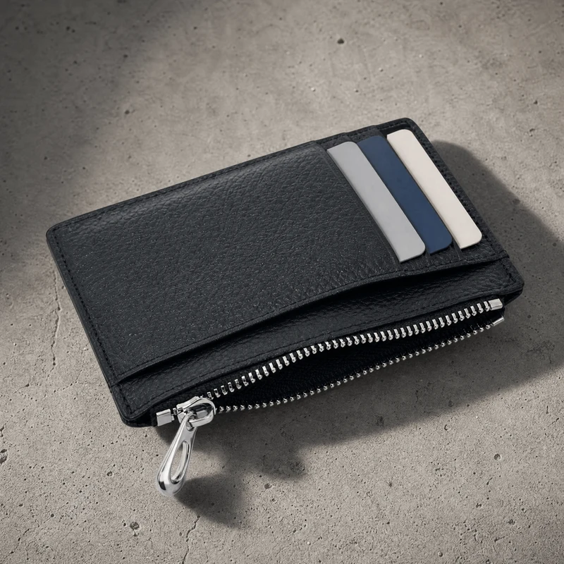 Porte-Cartes Homme Cuir Zippé Personnalisé Gravé