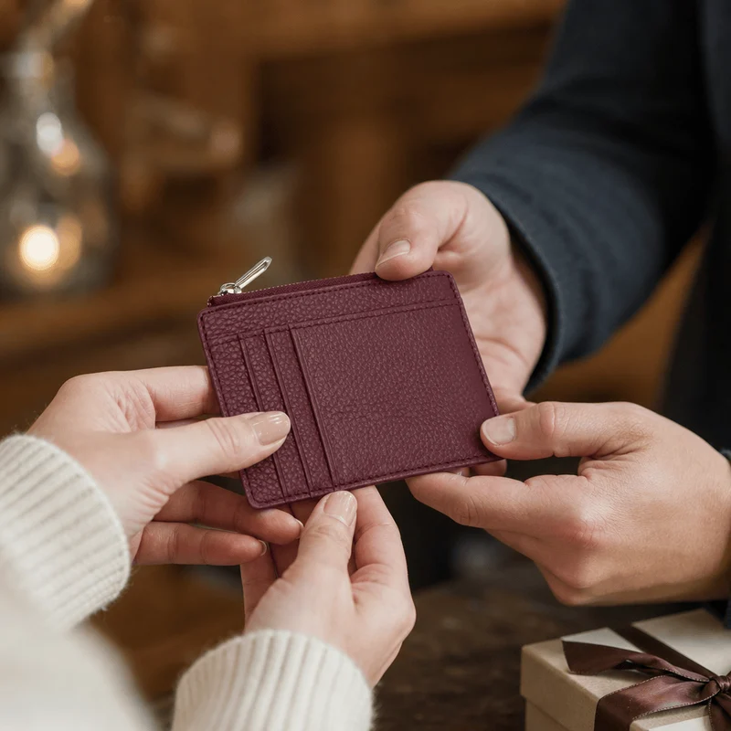 Porte-Cartes Homme Cuir Zippé Personnalisé Gravé