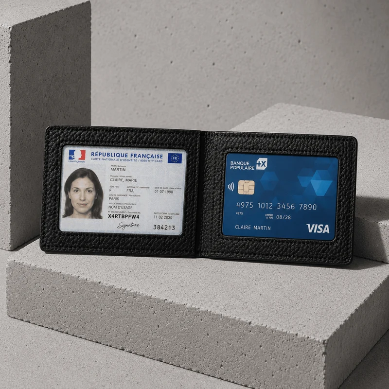 Porte-Cartes Homme Cuir Fin à Fenêtre Transparente