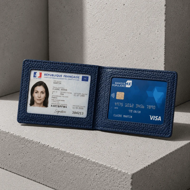 Porte-Cartes Homme Cuir Fin à Fenêtre Transparente