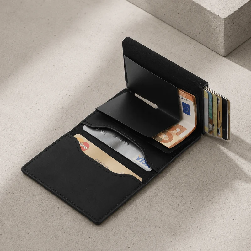 Porte-Cartes Homme Cuir Véritable Aluminium RFID