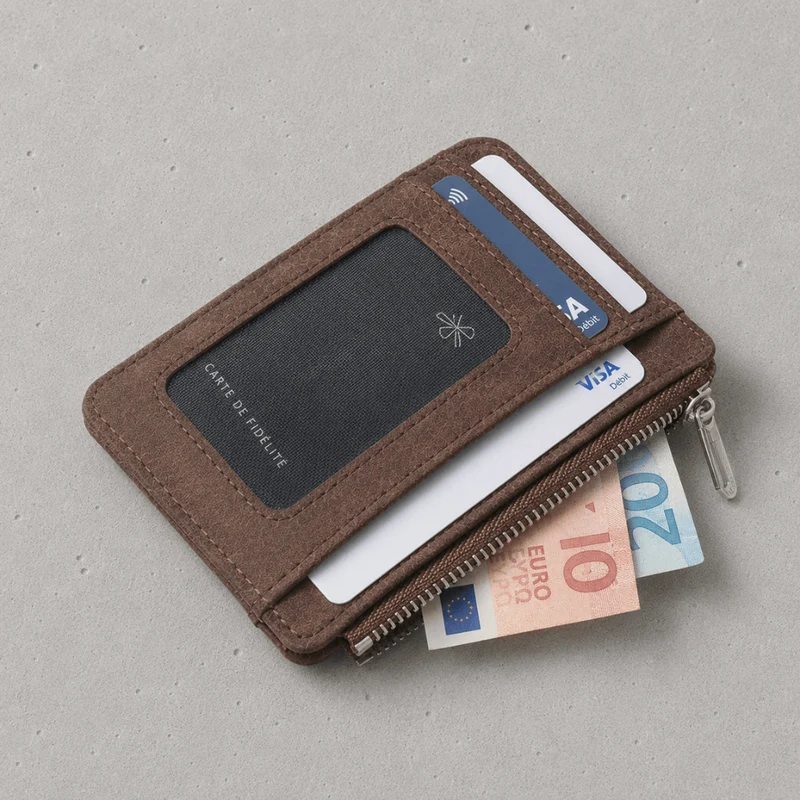 Porte-Cartes Homme Zippé Fin à Fenêtre Transparente