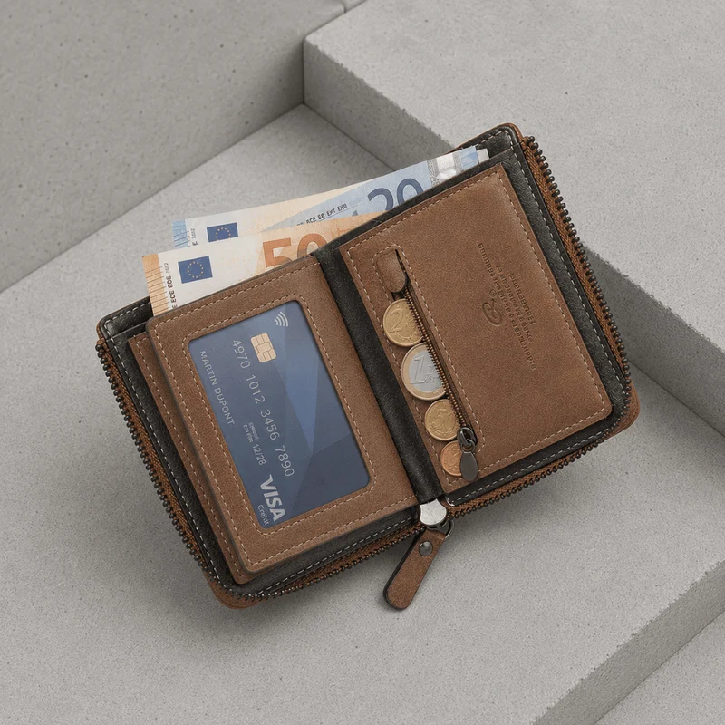 Portefeuille Homme Fermeture Éclair à Personnaliser