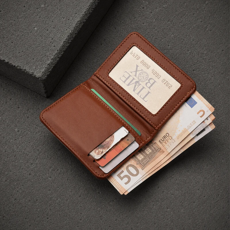 Portefeuille Compact Homme 2 Volets avec Poche Extérieure