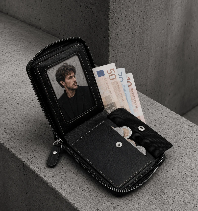 Petit Portefeuille Homme Zippé Photo Anti-RFID