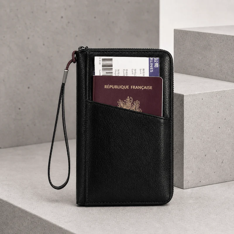 Portefeuille Long Homme Voyage Passeport RFID Dragonne