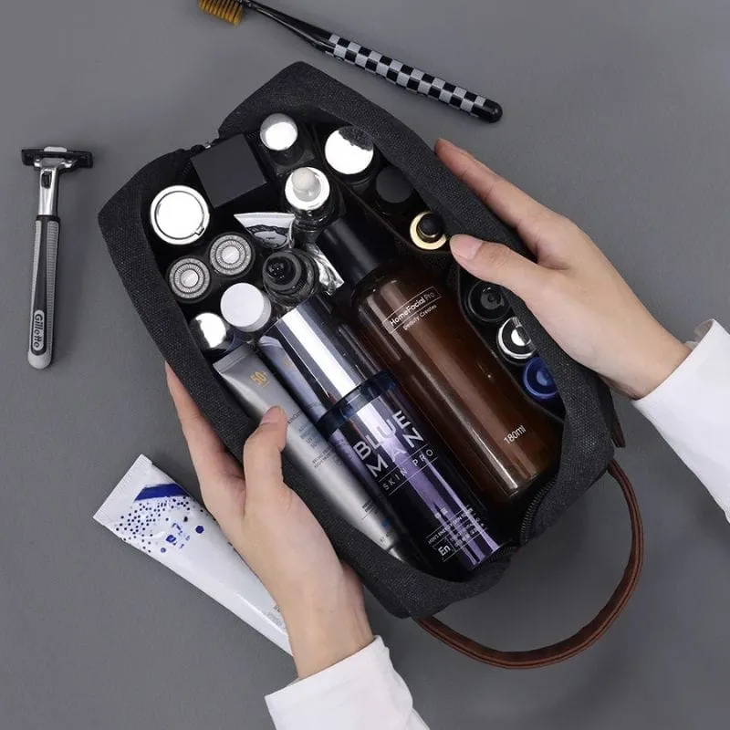 Grande trousse de toilette voyage homme - Toile et cuir