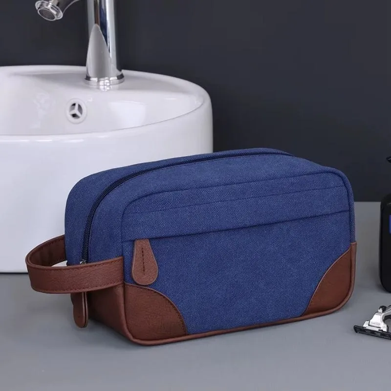 Grande trousse de toilette voyage homme - Toile et cuir