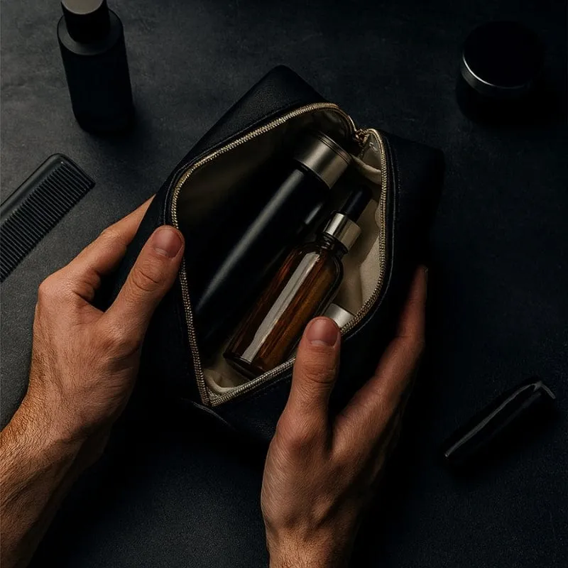 Trousse de toilette homme luxe en cuir – 3 tailles, personnalisation incluse