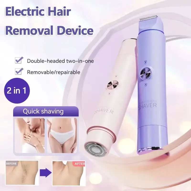 Rasoir électrique 2-en-1 sans fil pour femme — Tondeuse bikini double tête — Utilisation à sec et sous l’eau