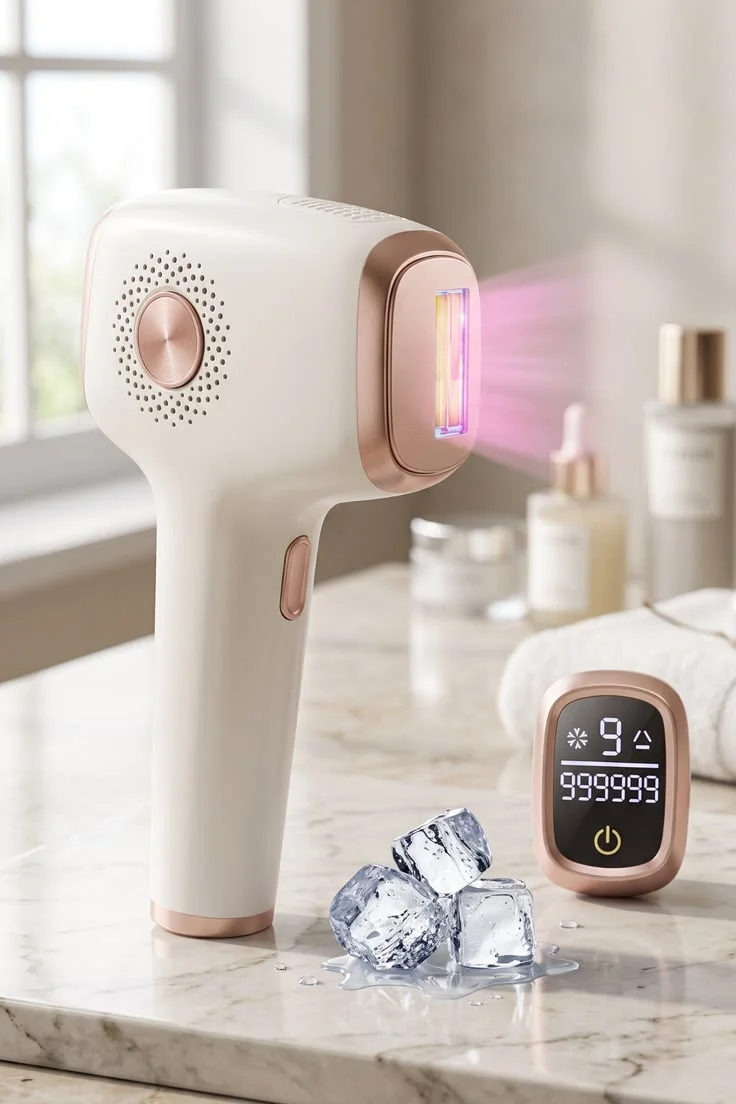Appareil d’épilation IPL avec refroidissement — 999 999 flashs — 9 niveaux d’intensité