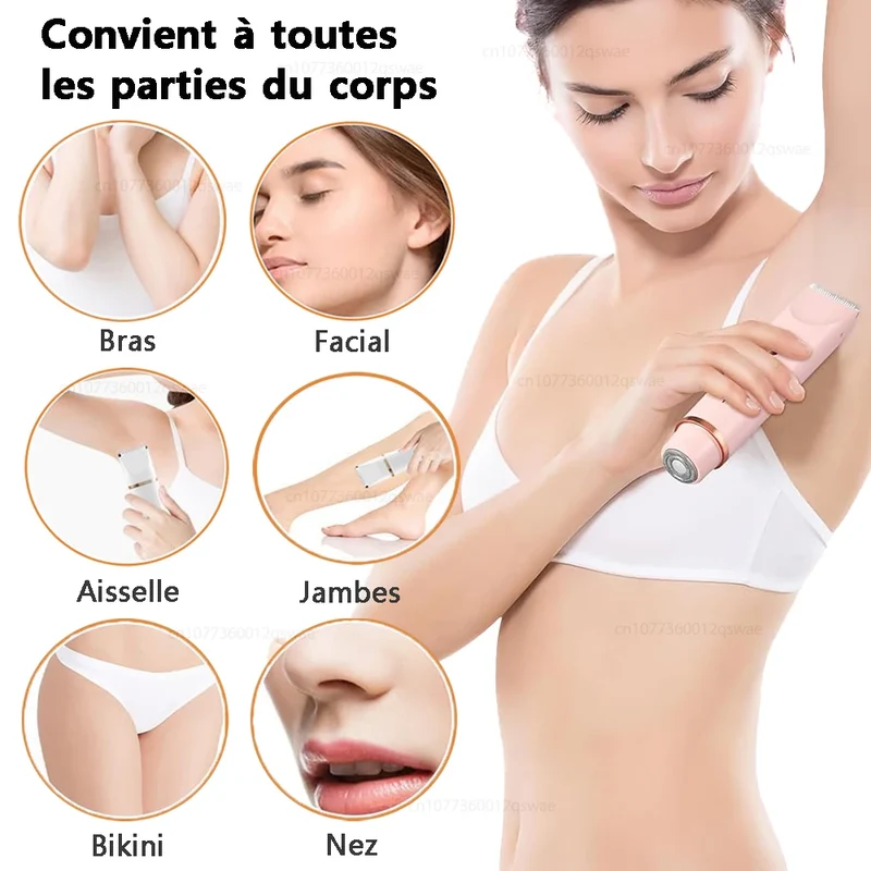 Rasoir électrique 2-en-1 pour femme — Jambes, Aisselles & Maillot — Rechargeable
