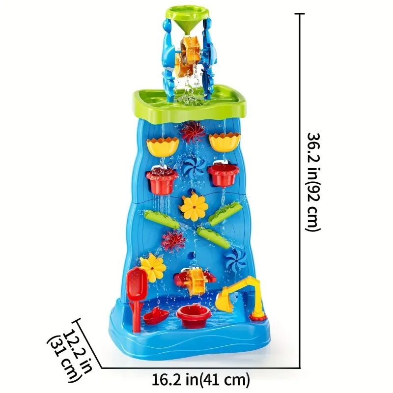 Waterfall Discovery Wall Kids Double-Sided Waterfall Water Table Sand Activity Sensory Table Summer Outdoor Toys for Toddlers