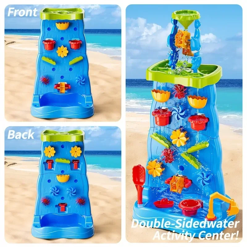 Waterfall Discovery Wall Kids Double-Sided Waterfall Water Table Sand Activity Sensory Table Summer Outdoor Toys for Toddlers