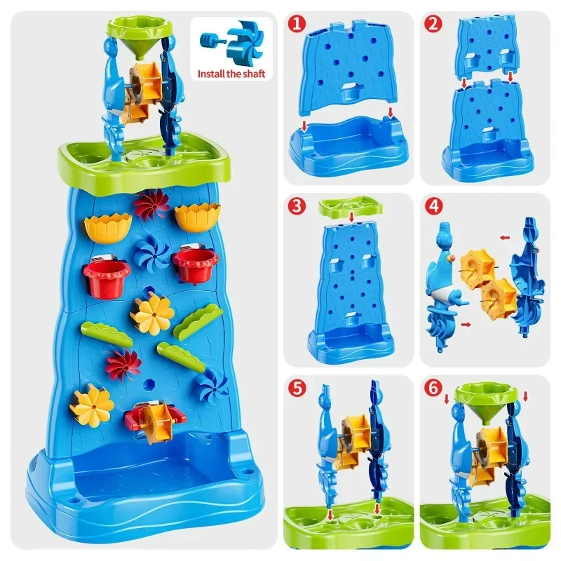 Waterfall Discovery Wall Kids Double-Sided Waterfall Water Table Sand Activity Sensory Table Summer Outdoor Toys for Toddlers