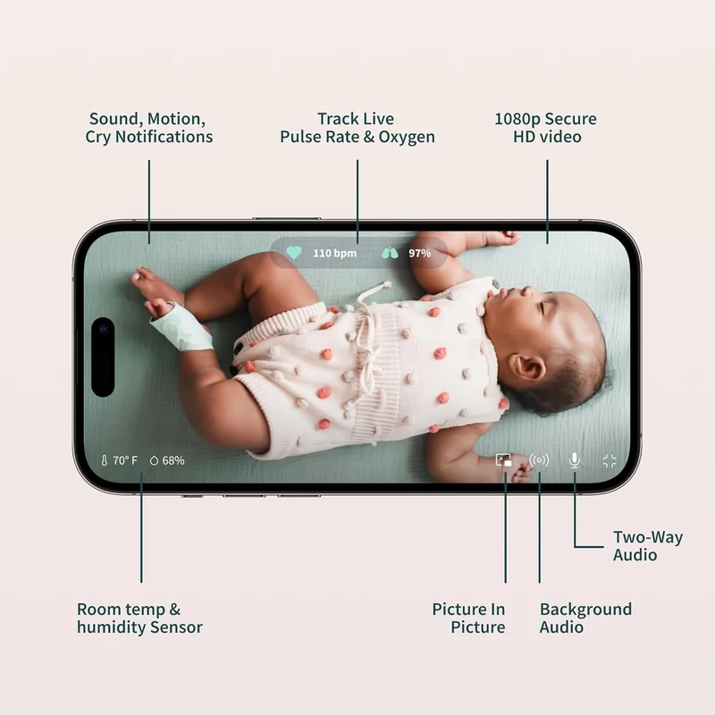 Owlet Dream Duo with Cam 2 Wearable Baby Monitor (PS04NMBBJ) - Mint Green