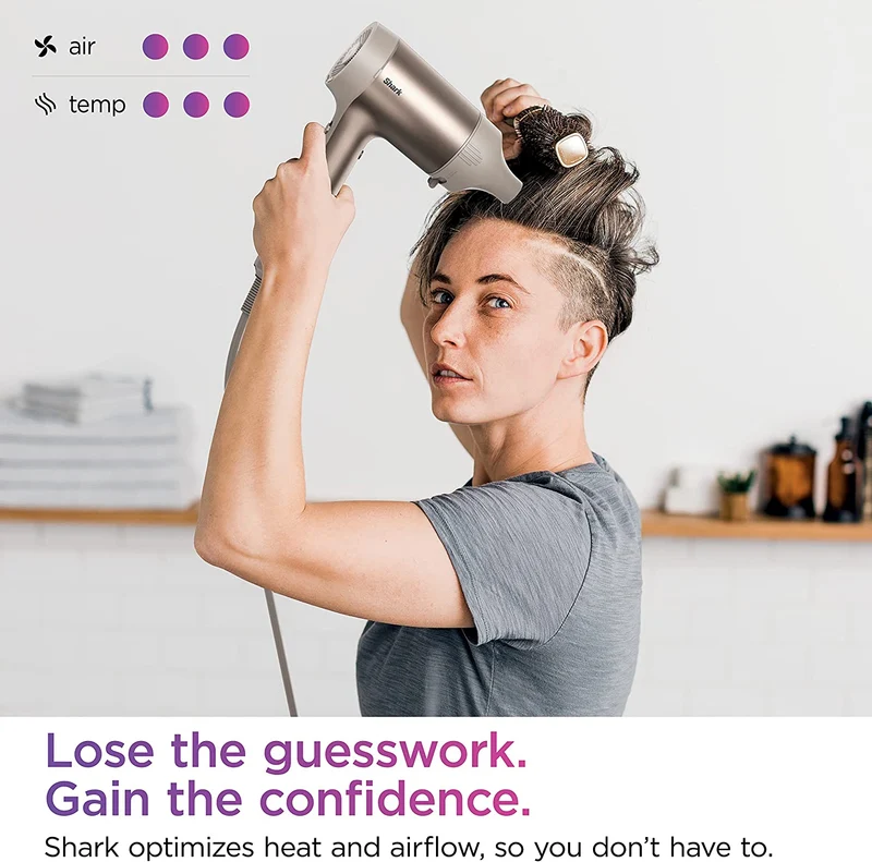 Shark HD102C Blow Dryer HyperAIR Fast-Drying with IQ 2-in-1 Concentrator, Ionic, No Heat Damage, for All Hair Types, Stone (Open Box )