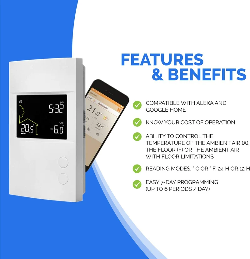 True Comfort PS120/240WF WIFI Programmable Thermostat 120/240 V for Floor Heating Systems