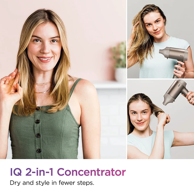 Shark HD102C Blow Dryer HyperAIR Fast-Drying with IQ 2-in-1 Concentrator, Ionic, No Heat Damage, for All Hair Types, Stone