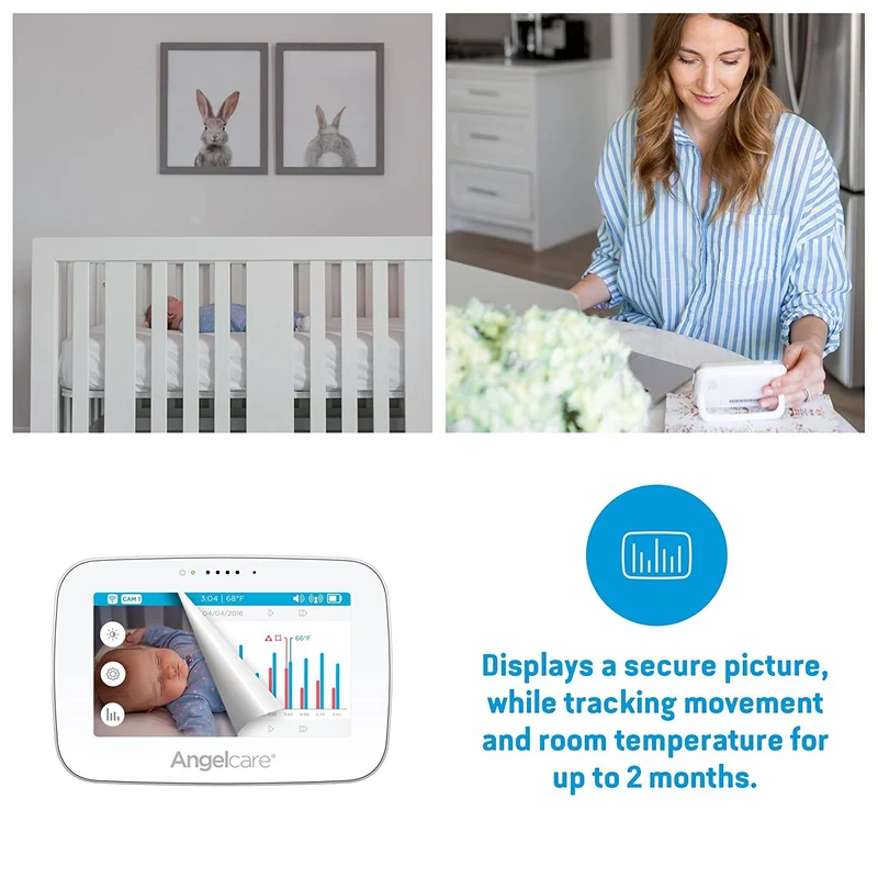 Angelcare Baby Monitor with 4.3” Touchscreen Display and Wireless Breathing Sensor Pad (AC417)